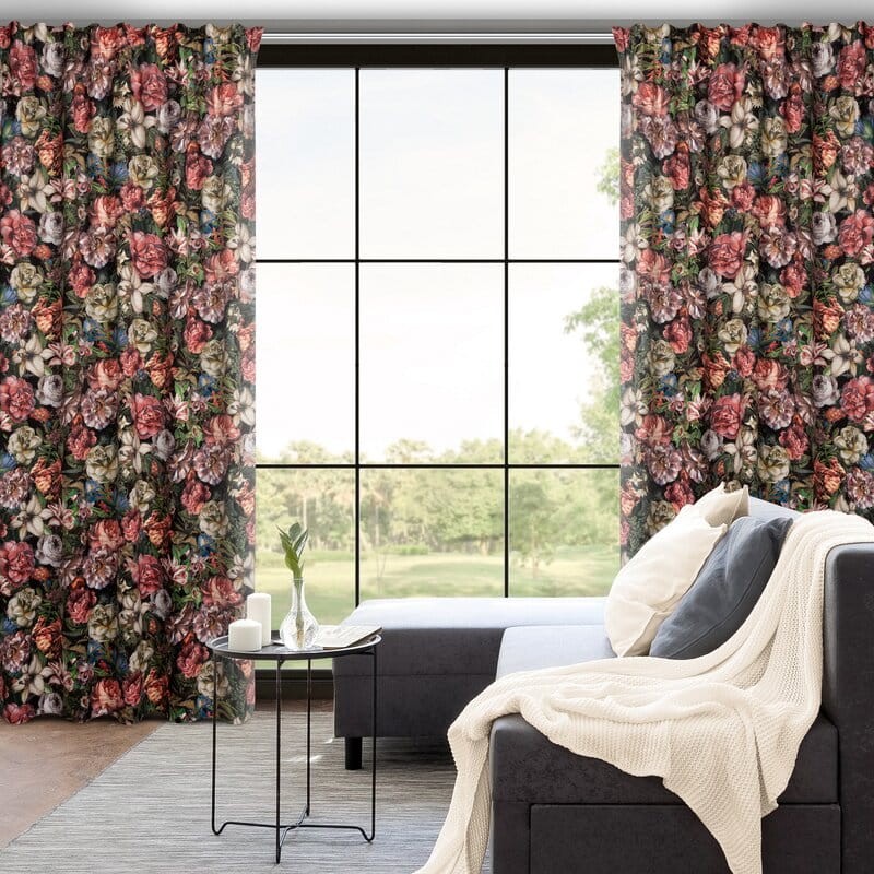 PEONIA ZASŁONA Z WELWETU W KWIATY TAŚMA 140x270 cm