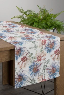 Obrus Bieżnik w kwiaty ORTEX 7 140X180 CM NIEBIESKI