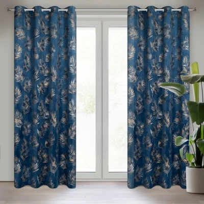 Zasłona gotowa w złote liście 140X250 Granatowa