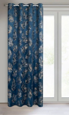 Zasłona gotowa w złote liście 140X250 Granatowa