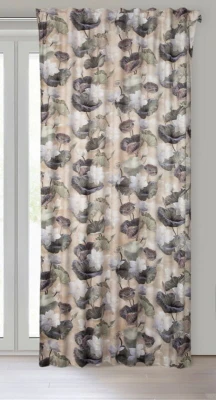 LOTOS BEŻOWA ZASŁONA W KWIATY LOTOSU 140x270 cm