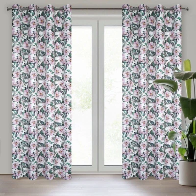 Welurowa Velvet Połysk BIAŁA ZASŁONA ZACIENIAJĄCA W KWIATY 140x250