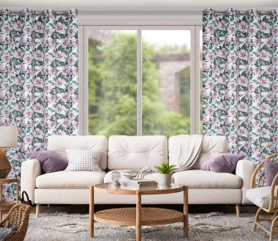 Welurowa Velvet Połysk BIAŁA ZASŁONA ZACIENIAJĄCA W KWIATY 140x250