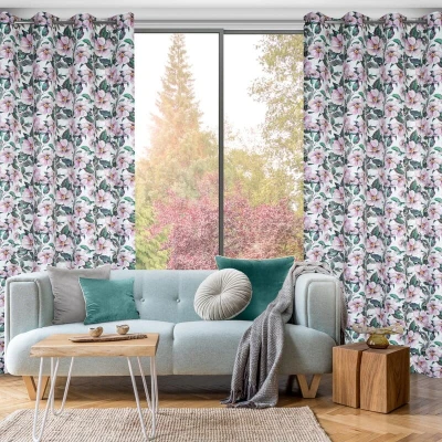Welurowa Velvet Połysk BIAŁA ZASŁONA ZACIENIAJĄCA W KWIATY 140x250