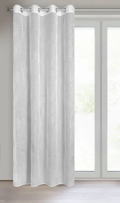 LEKKA BIAŁA ZASŁONA W SREBRNE LIŚCIE 140x250