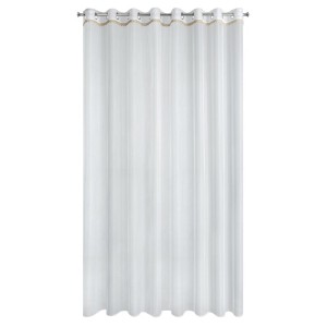 Firana Gotowa ze złotą koronką 300x250cm Biała na przelotkach