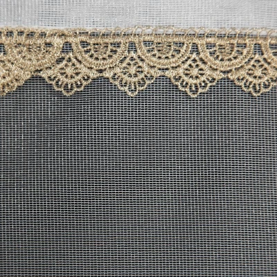 Firana Gotowa ze złotą koronką 300x250cm Biała na przelotkach