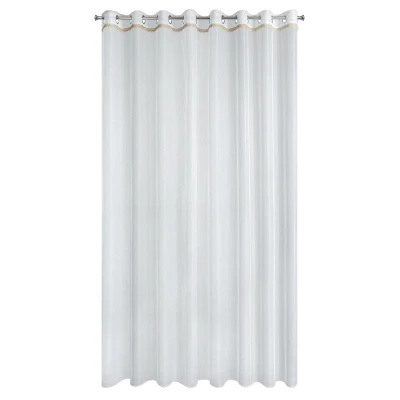 Firana Gotowa ze złotą koronką 300x250cm Biała na przelotkach