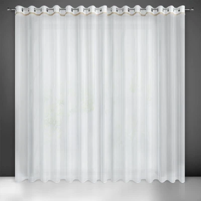 Firana Gotowa ze złotą koronką 300x250cm Biała na przelotkach