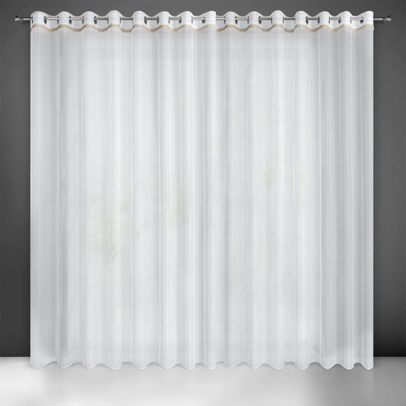 Firana Gotowa ze złotą koronką 300x250cm Biała na przelotkach