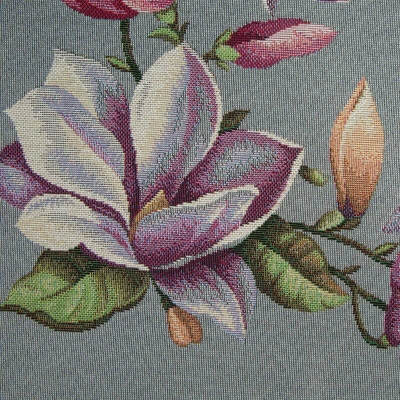 Obrus gobelinowy wzór w kwiaty szary 140x180