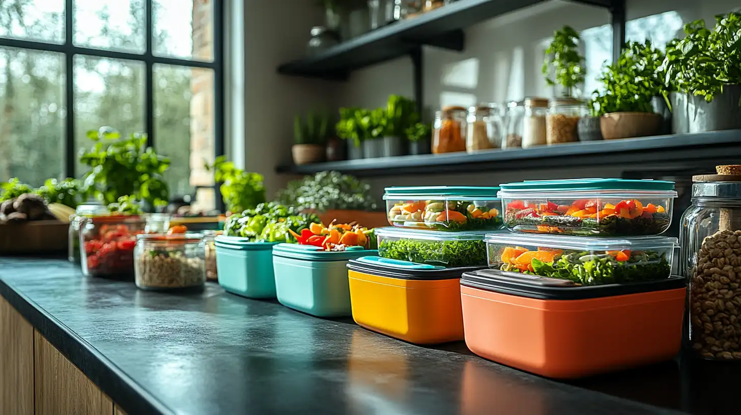 Zestaw kilku pojemników na lunchboxy, idealnych do przechowywania zdrowych posiłków na wynos