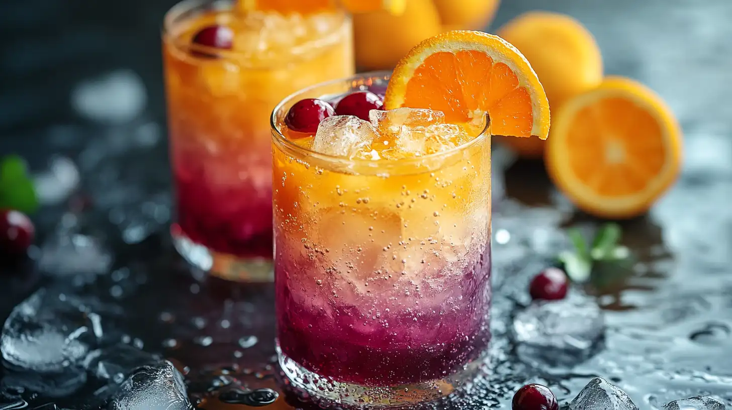 Bezalkoholowy drink warstwowy z pomarańczą i grenadyną