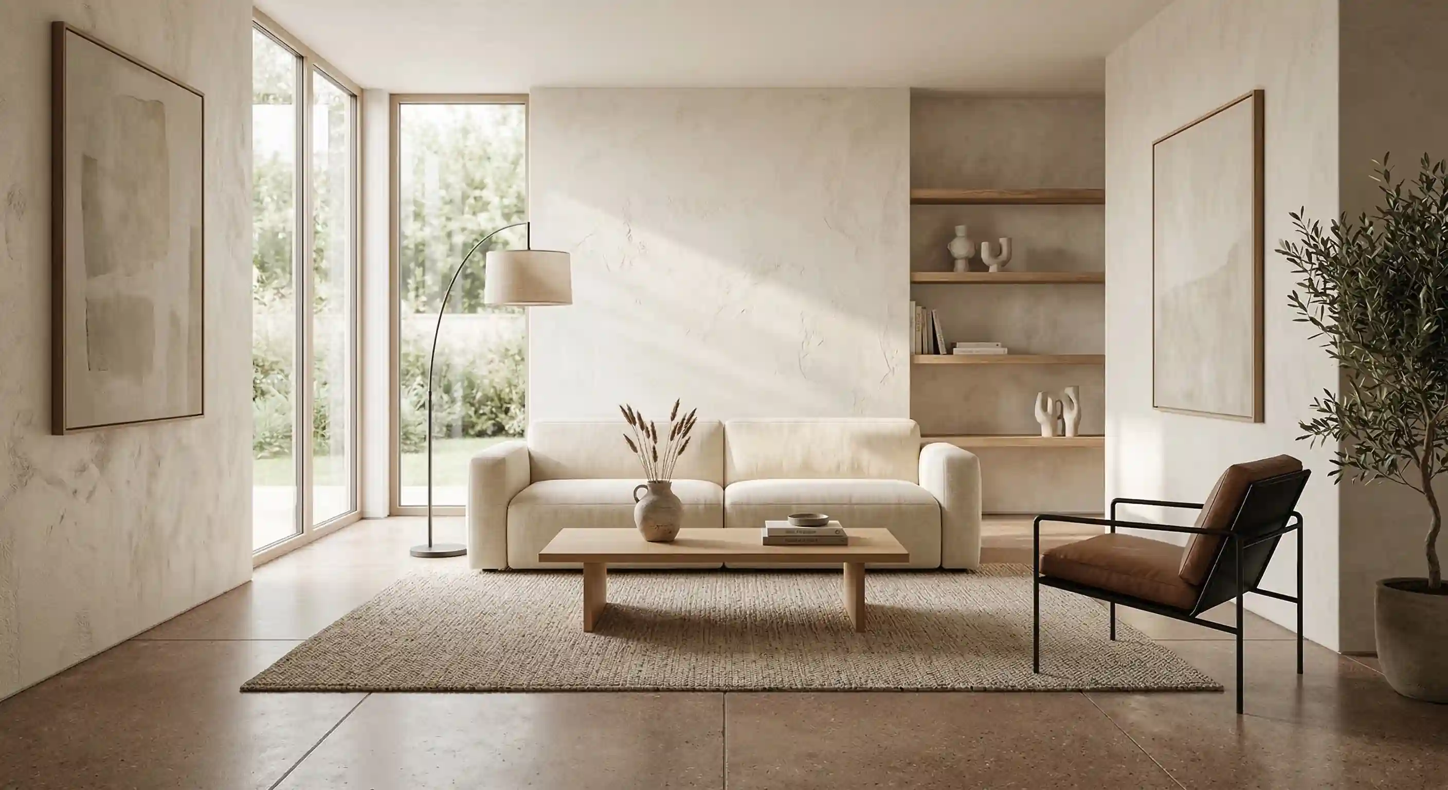 Plaster look i ciepły beton: minimalistyczne tło, które nie jest zimne